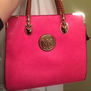 Micheal Kors HOT pink leather tote bag RARE